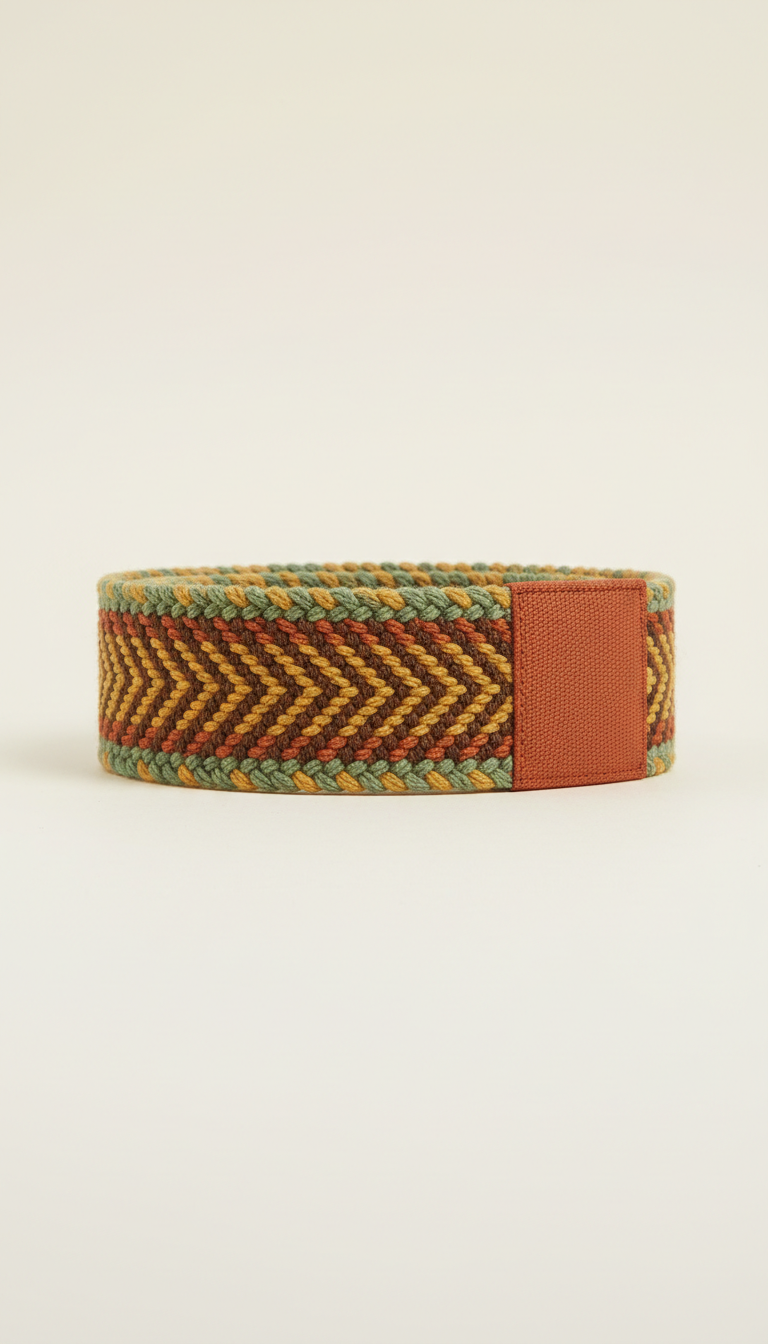 Textured Woven Belt with Brass Buckle